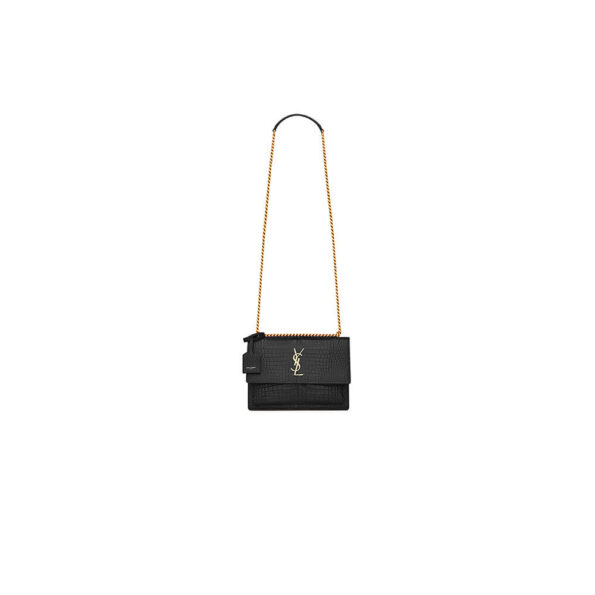 YSL Sunset Medium Chain Bag In Crocodile-Embossed Shiny Leather