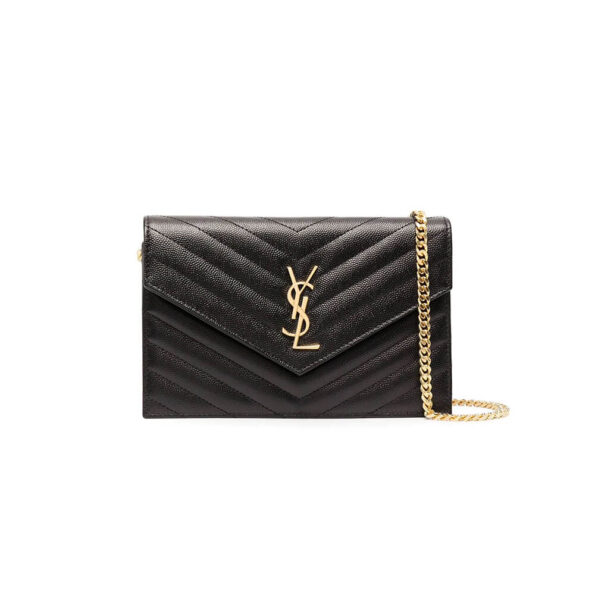 YSL Chain-Strap Ysl-Plaque Grained-Leather Ysl-Wallet