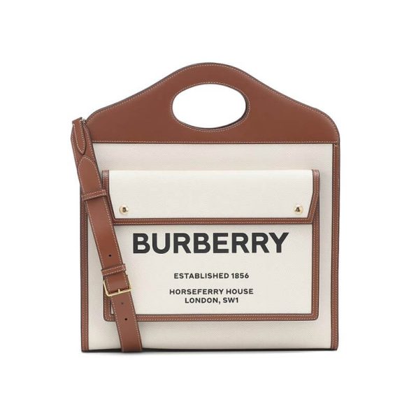 Burberry Pocket Medium Leather-Trimmed Canvas Tote