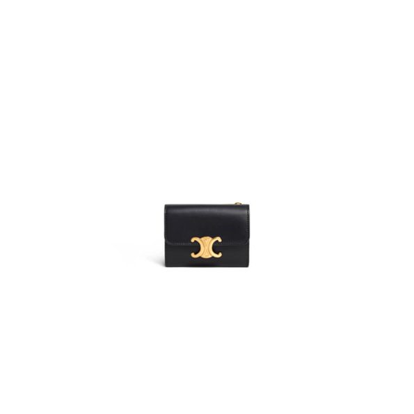 Celine Compact Wallet With Coin Triomphe In Shiny Calfskin(High-End Grade)