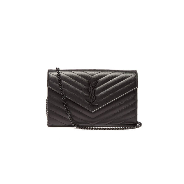 YSL Chain-Strap Ysl-Plaque Grained-Leather Ysl-Wallet