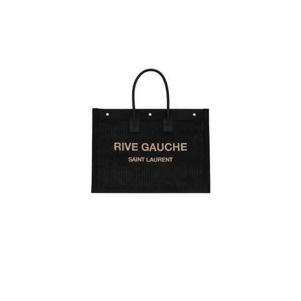 YSL Rive Gauche Large Ysl-Tote Bag In Embroidered Raffia And Leather