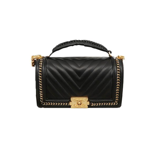 Chanel Top Handle Chevron Boy Handbag