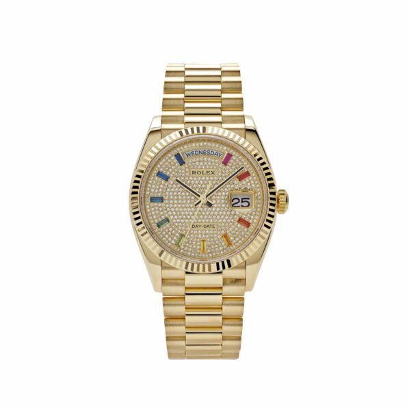 Rolex Day-Date 36 128238 Yellow Gold Diamond-Paved Rainbow Dial (2022)