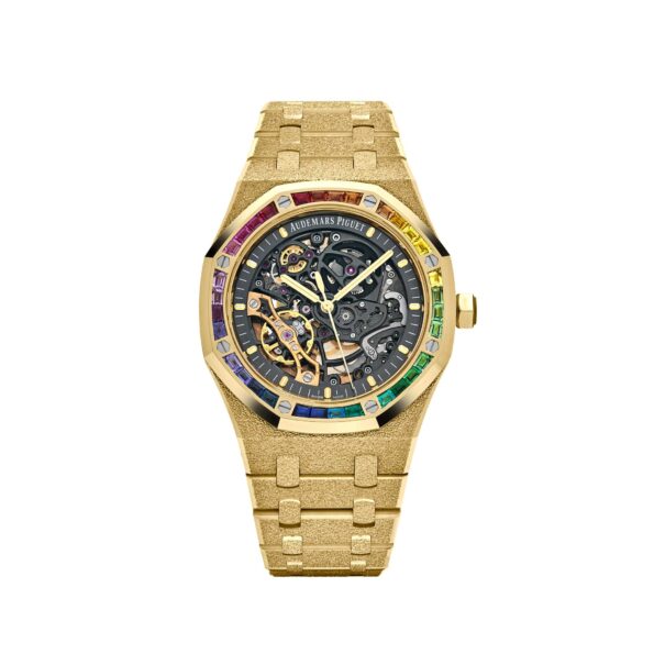 Audemars Piguet Royal Oak 15412BA.YG.1224BA.01 Rainbow Baguette Frosted Yellow Gold Double Balance Wheel