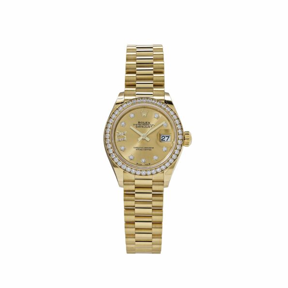Rolex Datejust 28 279138RBR ‘Ladies’ Yellow Gold Champagne Diamond Dial President