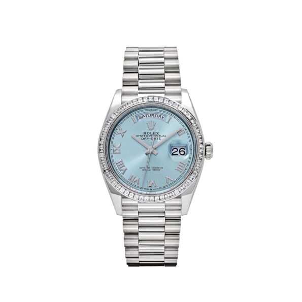 Rolex Day-Date 36 128396TBR Platinum Ice Blue Dial Diamond Bezel (2024)