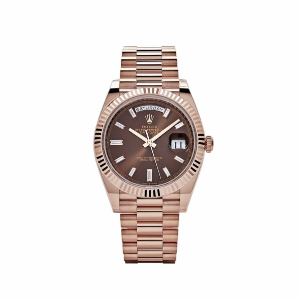 Rolex Day-Date 40 228235 Rose Gold Chocolate Baguette Diamond Dial