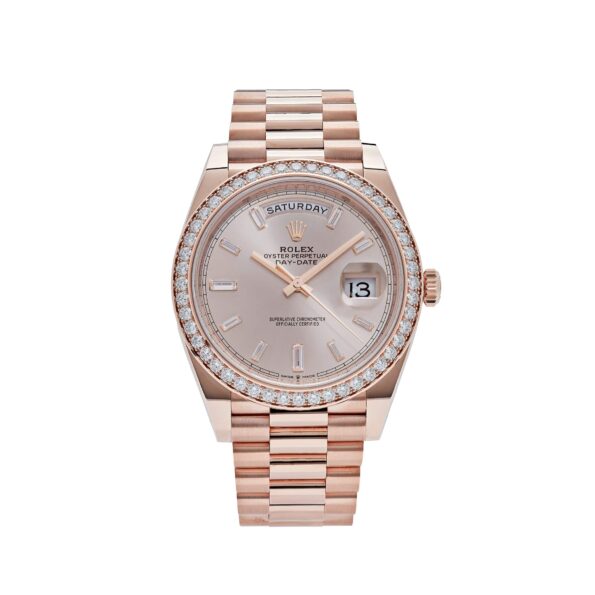 Rolex Day-Date 40 228345RBR Rose Gold Diamond Bezel Sundust Diamond Dial
