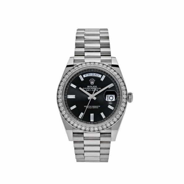 Rolex Day-Date 40 228349RBR White Gold Black Dial Diamond Bezel (2021)