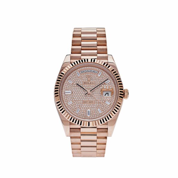 Rolex Day-Date 40 228235 Rose Gold Baguette Diamond Paved Dial